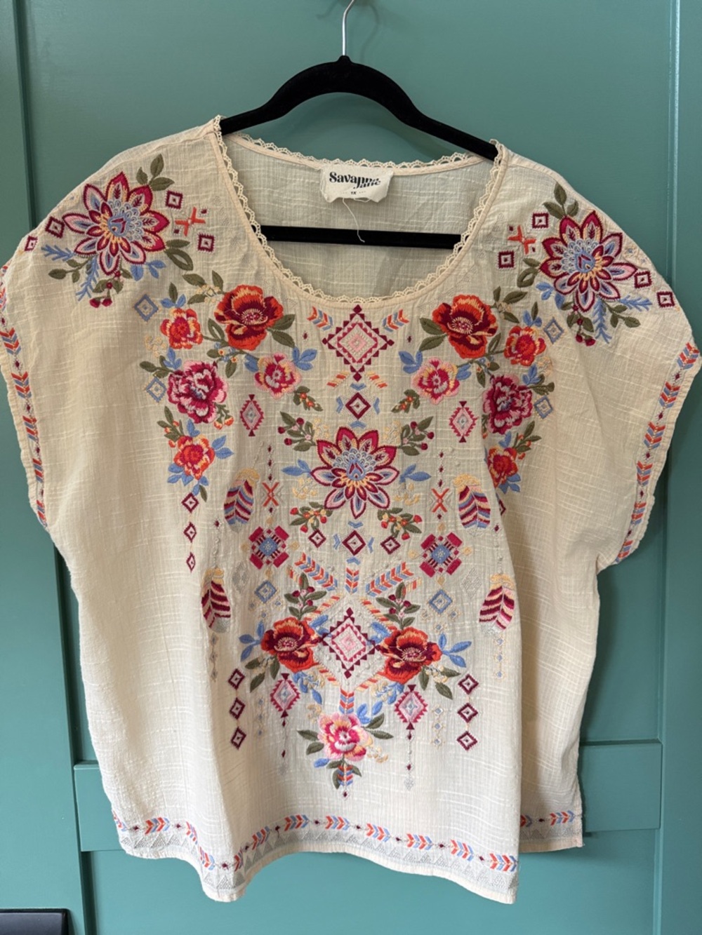 Savanna Jane Ivory Embroidered Floral Boho Blouse